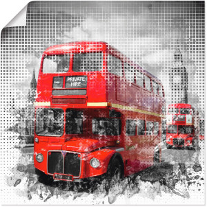 Artland Artprint Londen Westminster rode bussen als poster in verschillende formaten maten