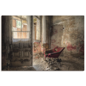 Artland Artprint Lost Place - rode fauteuil I als artprint van aluminium, artprint voor buiten, artprint op linnen, poster, muursticker