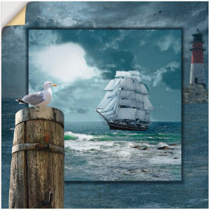 Artland Artprint Maritieme collage met zeilschip als artprint op linnen, poster, muursticker in verschillende maten