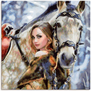 Artland Artprint Meisje met het witte paard als artprint op linnen, poster, muursticker in verschillende maten