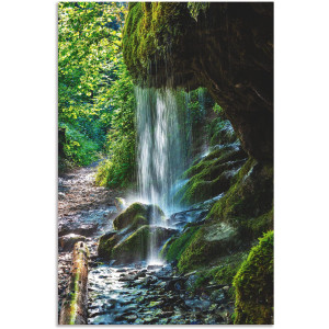 Artland Artprint Met mos bedekte waterval als artprint van aluminium, artprint op linnen, muursticker, verschillende maten