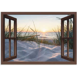 Artland Artprint Oostzeestrand door het raam als artprint van aluminium, artprint op linnen, muursticker, verschillende maten