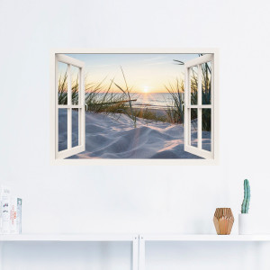 Artland Artprint Oostzeestrand door het raam als artprint van aluminium, artprint voor buiten, artprint op linnen, poster, muursticker