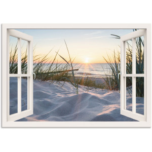 Artland Artprint Oostzeestrand door het raam als artprint van aluminium, artprint voor buiten, artprint op linnen, poster, muursticker