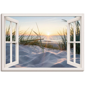 Artland Artprint Oostzeestrand door het raam als artprint van aluminium, artprint voor buiten, artprint op linnen, poster, muursticker