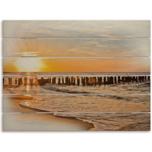 Artland Artprint op hout Mooie zonsondergang aan het strand
