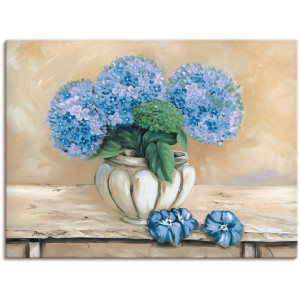 Artland Artprint op linnen Blauwe hortensia's gespannen op een spieraam