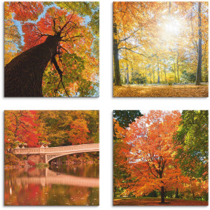 Artland Artprint op linnen Herfst bos panorama set van 4, verschillende maten (4-delig)