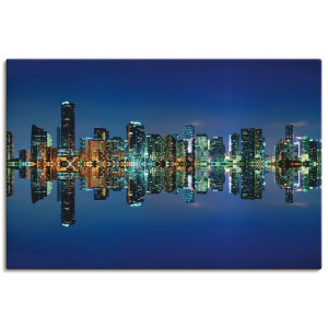 Artland Artprint op linnen Miami skyline gespannen op een spieraam