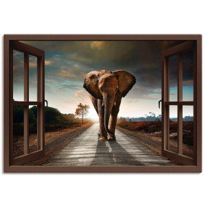 Artland Artprint op linnen Olifant op straat gespannen op een spieraam