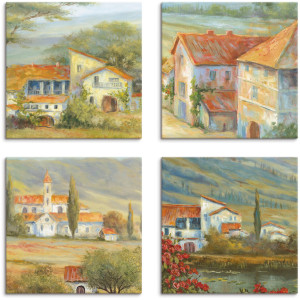 Artland Artprint op linnen Provence lavendel weide klaprozen landschap (4-delig)