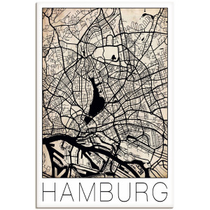 Artland Artprint op linnen Retro kaart Hamburg Duitsland Grunge