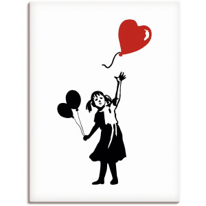 Artland Artprint op linnen Silhouet meisje ballon hart