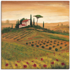 Artland Artprint op linnen Toscaans landschap met klaprozen I