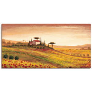 Artland Artprint op linnen Toscaans landschap met klaprozen