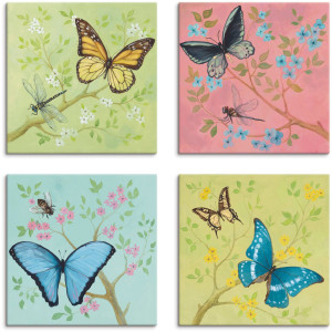 Artland Artprint op linnen Vlinders pastel set van 4, verschillende maten (4-delig)