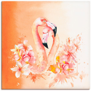 Artland Artprint Oranje flamingo In Love- illustratie als artprint op linnen, poster in verschillende formaten maten