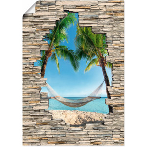 Artland Artprint Palm Beach Caribische hangmat steen als artprint van aluminium, artprint voor buiten, poster in diverse formaten