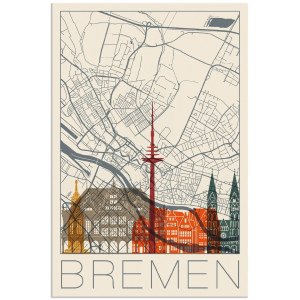 Artland Artprint Retro kaart Bremen als artprint van aluminium, artprint voor buiten, poster in diverse formaten