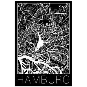 Artland Artprint Retro kaart Hamburg Duitsland zwart als artprint van aluminium, artprint voor buiten, artprint op linnen, poster in verschillende maten. maten