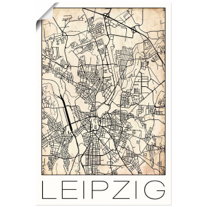 Artland Artprint Retro kaart Leipzig Duitsland Grunge als artprint van aluminium, artprint op linnen, muursticker of poster in verschillende maten