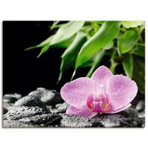 Artland Artprint Roze orchidee op zwarte zen stenen als artprint op linnen, poster in verschillende formaten maten