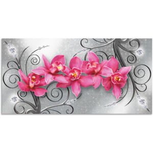 Artland Artprint Roze pioenrozen in glazen vaas - Roze orchideeën op ornamenten als artprint van aluminium, artprint voor buiten, artprint op linnen, poster, muursticker