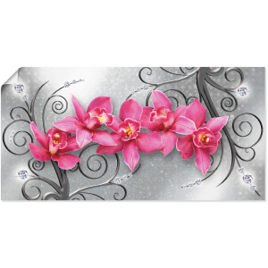 Artland Artprint Roze pioenrozen in glazen vaas - Roze orchideeën op ornamenten als artprint van aluminium, artprint voor buiten, artprint op linnen, poster, muursticker