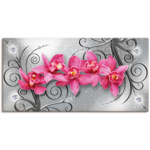 Artland Artprint Roze pioenrozen in glazen vaas - Roze orchideeën op ornamenten als artprint van aluminium, artprint voor buiten, artprint op linnen, poster, muursticker