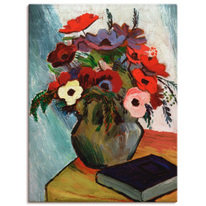 Artland Artprint Stilleven met anemonen en blauw boek als artprint op linnen, poster in verschillende formaten maten