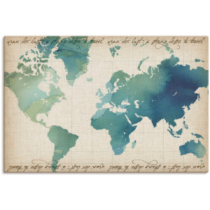 Artland Artprint op linnen Waterverf wereldkaart gespannen op een spieraam