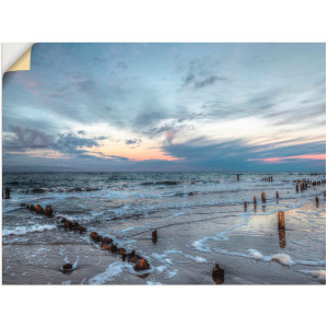 Artland Artprint Winter zonsondergang aan zee als artprint op linnen, poster, muursticker in verschillende maten