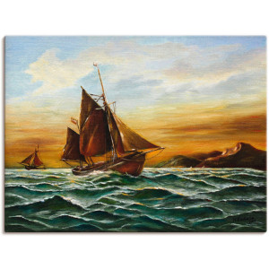 Artland Artprint Zeilschip op zee - maritieme schilderkunst als artprint op linnen, muursticker in verschillende maten