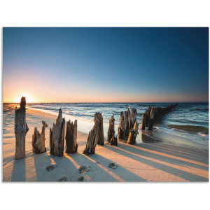 Artland Artprint Zonsondergang strand golfbreker als artprint van aluminium, artprint voor buiten, artprint op linnen, poster, muursticker