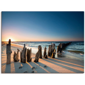 Artland Artprint Zonsondergang strand golfbreker als artprint van aluminium, artprint voor buiten, artprint op linnen, poster, muursticker