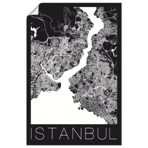 Artland Poster Retro kaart Istanbul zwart & wit als artprint van aluminium, artprint op linnen, muursticker of poster in verschillende maten