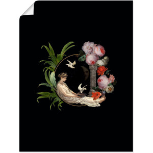 Artland Poster Vintage dame met duif als artprint van aluminium, artprint op linnen, muursticker of poster in verschillende maten