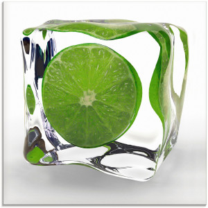 Artland Print op glas Limoen in ijsblokje in verschillende maten
