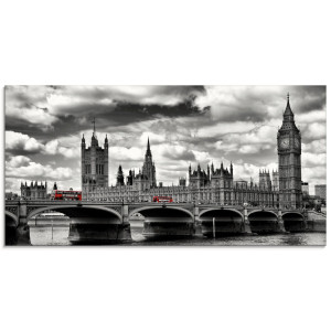 Artland Print op glas Londen Westminster Bridge & Red Buses