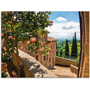 Artland Print op glas Rozen op balkon Toscaans landschap