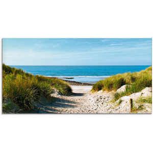 Artland Print op glas Strand met duinen en weg naar het water