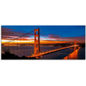 Artland Print op glas The Golden Gate Bridge 's morgens vroeg