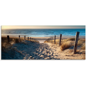 Artland Print op glas Weg naar het Noordzeestrand zonsondergang