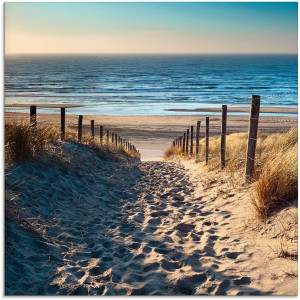 Artland Print op glas Weg naar het Noordzeestrand zonsondergang