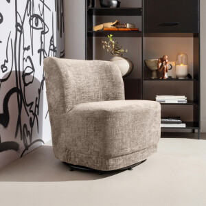 WOOOD Draaifauteuil 'Atty' Structure Velvet, kleur Zand