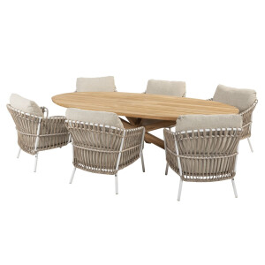 4 Seasons Outdoor Low Diningset Prado Ellips Dalias Ovaal 7-delig Teak 240 x 115 cm
