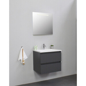 Basic Line Bella Badkamermeubelset - 60x55x46cm - 1 wasbak - Acryl - Wit - 1 kraangat - Wandspiegel met verlichting - Spaanplaat Antraciet mat SWFP60MAA1SPIL