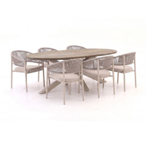 Bellagio Panaro/ROUGH-Y Ellips 240cm dining tuinset 7-delig stapelbaar - Laagste prijsgarantie!
