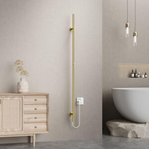 Belrad Rod staafhanddoekdroger - 150x6,3x12,7 cm - elektrisch - enkel - 60w - 2,5cm - geborsteld goud HS1500BG
