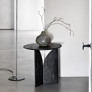 Ethnicraft Ronde Bijzettafel 'Fin' Gevernist Teakhout, 50cm, kleur Zwart